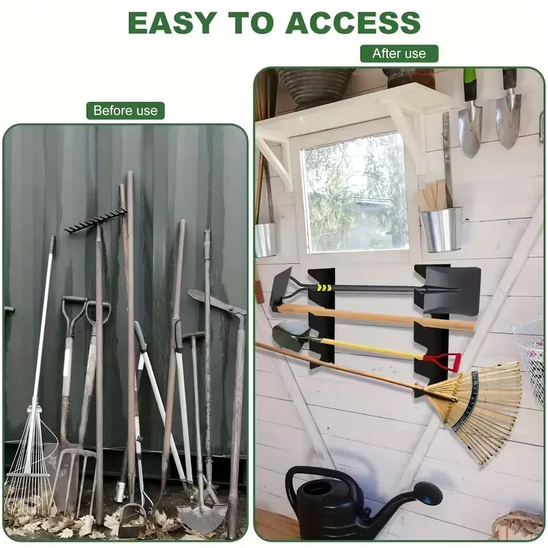 Wall-Mounted Metal Tool Rack for Garage or Shed Organization