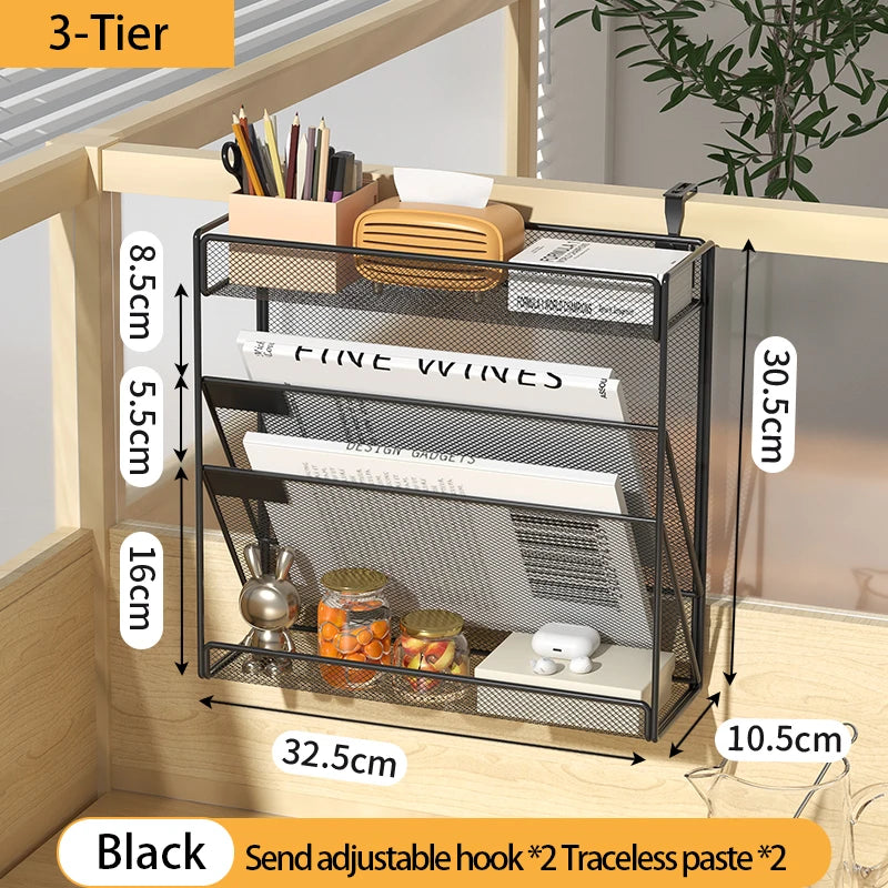 Wall-Mounted Mesh Desk Organizer with Adjustable Hooks, 4-6 Tiers