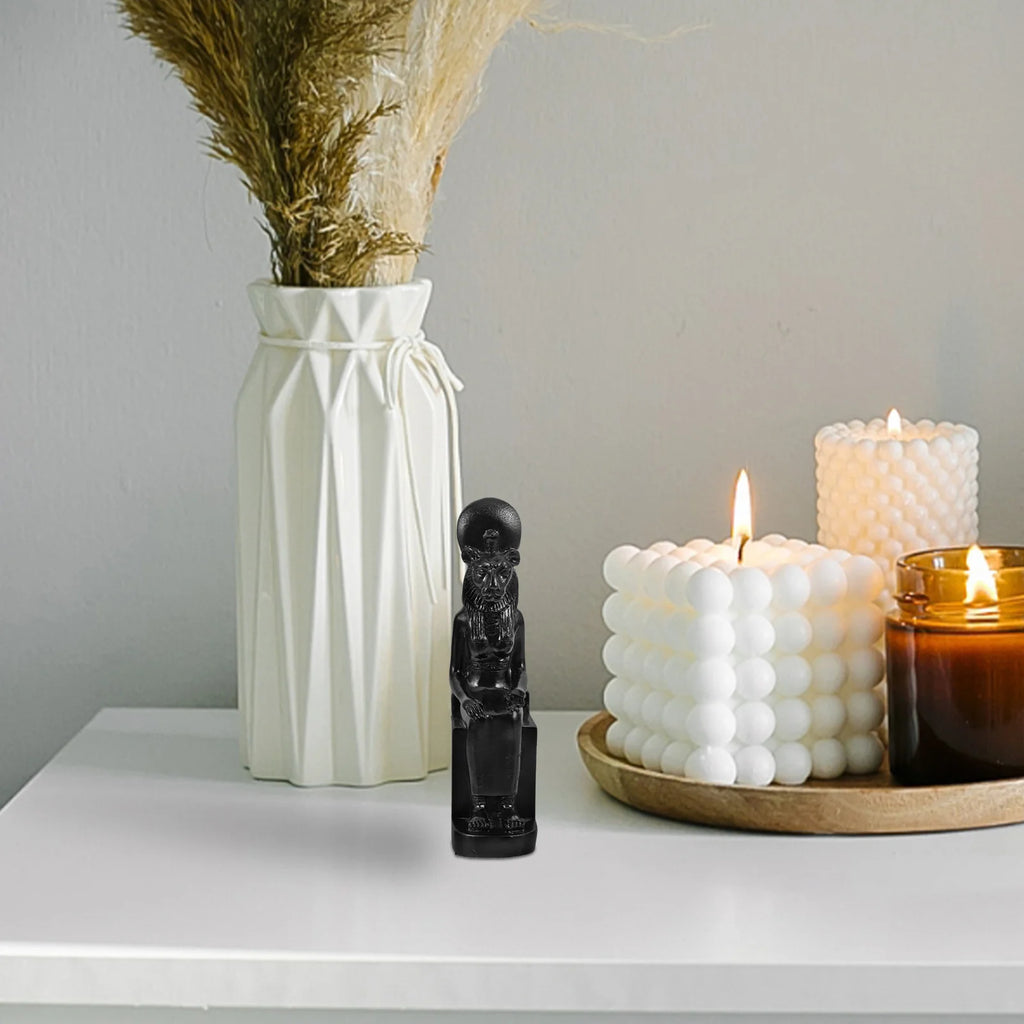 Sekhmet-Inspired Egyptian Goddess Figurine in Black Resin for Desk, Shelf, or Tabletop Decor