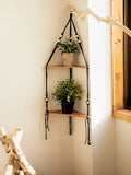 Juniper Macrame Wooden Corner Shelf for Wall – Floating Boho Display