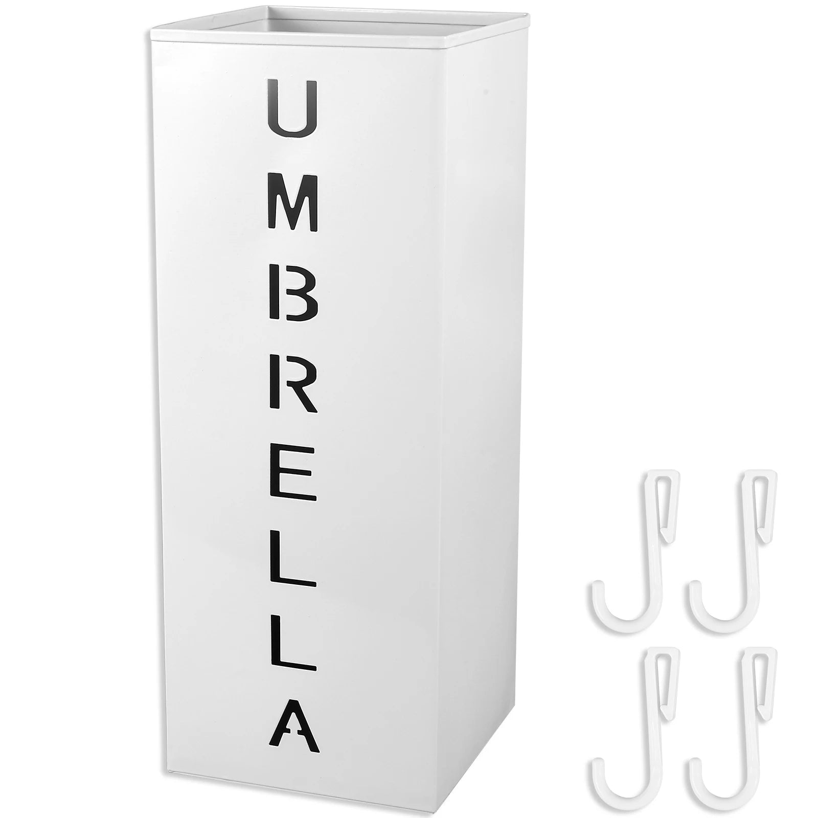 Metal Umbrella Stand with Removable Hooks for Entryway or Mudroom