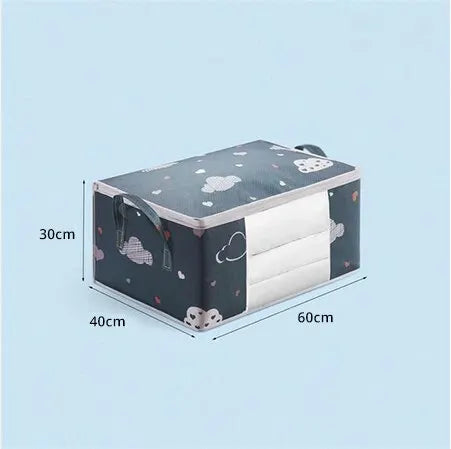 Large Capacity Foldable Clothes & Bedding Storage Bag with Reinforced Handles – Soft Cloud Print, Blue or Beige