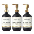 Matte Black Refillable Shower Dispenser Set of 3 with Gold Pumps – 500ml Bathroom Bottles for Shampoo, Conditioner & Body Wash