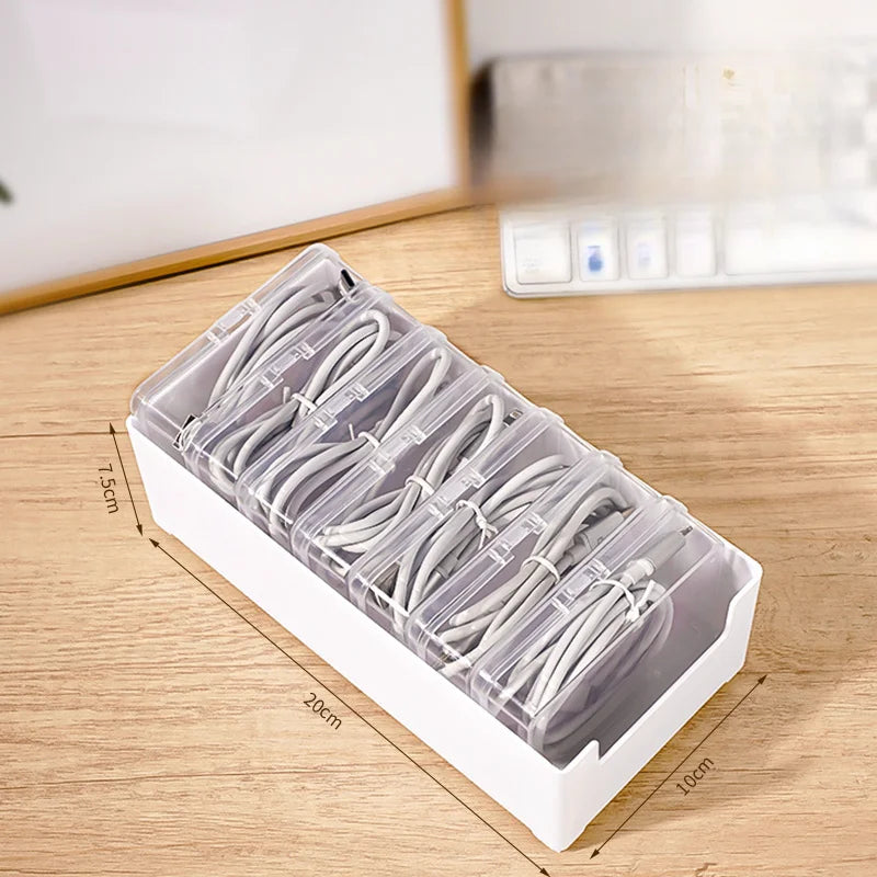 Clear Compartment Cable Organizer Box for Desk and Drawer Storage