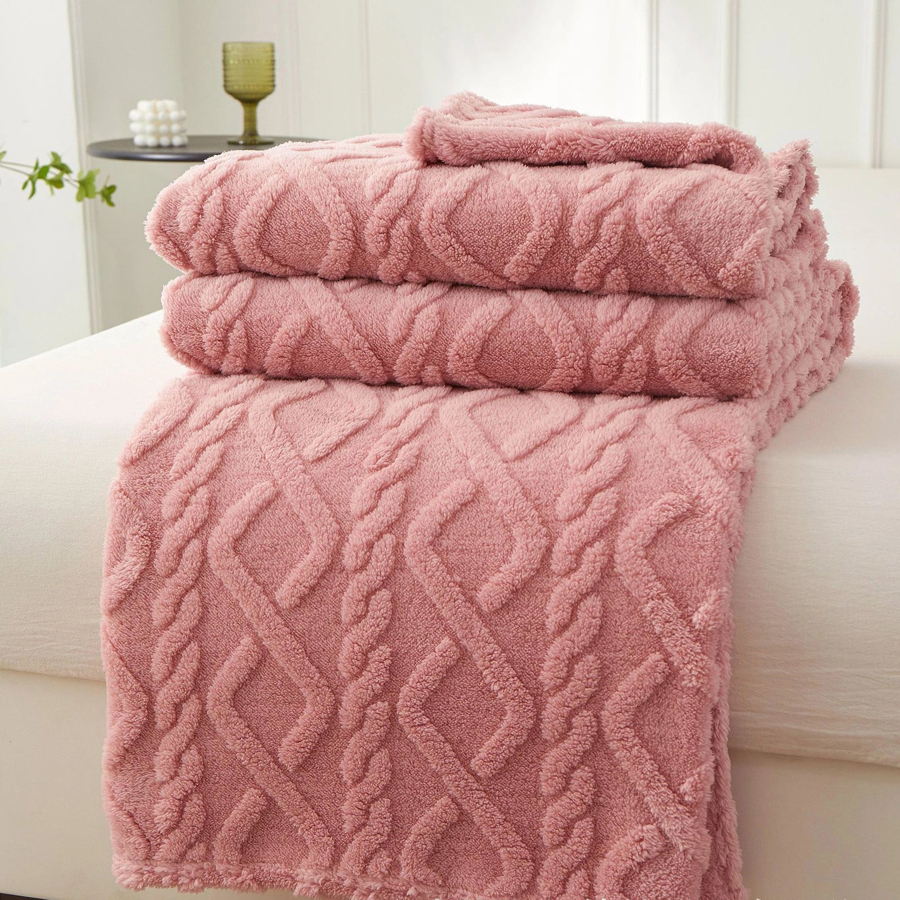 Braided Sherpa Fleece Throw Blanket for Bed or Sofa