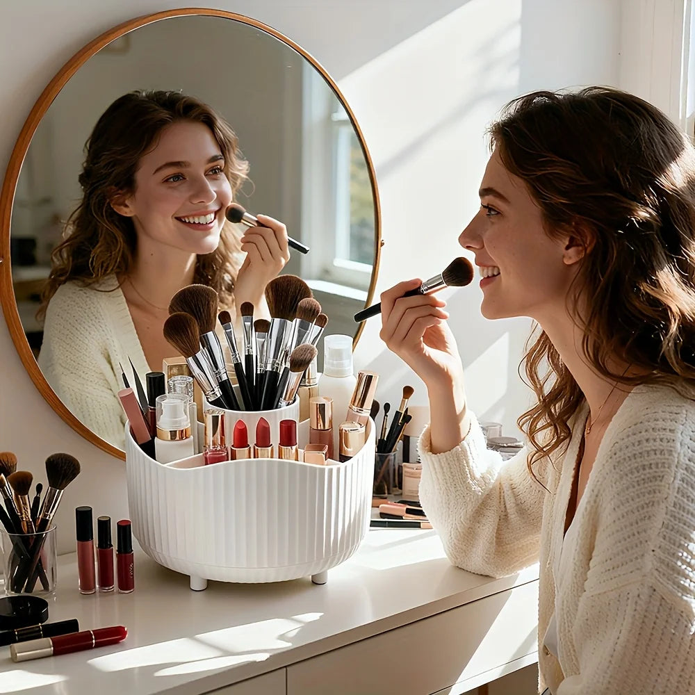 Rotating Makeup Organizer with Compartments for Vanity or Desk