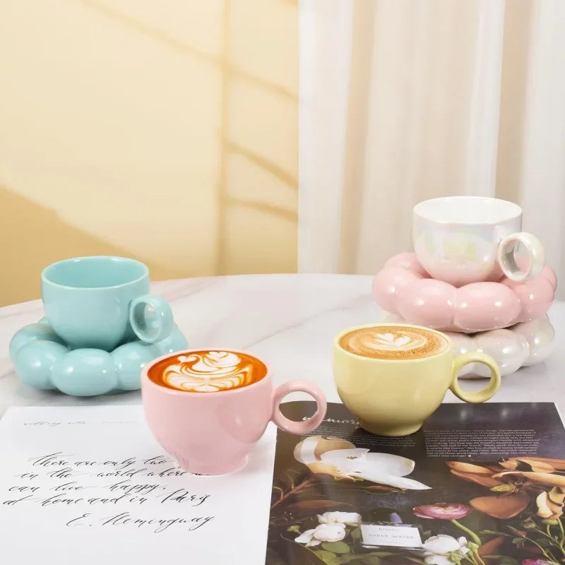 Cloud Ceramic Mug & Saucer Set – Colorful 200ml Coffee Cup for Cozy Kitchen or Office