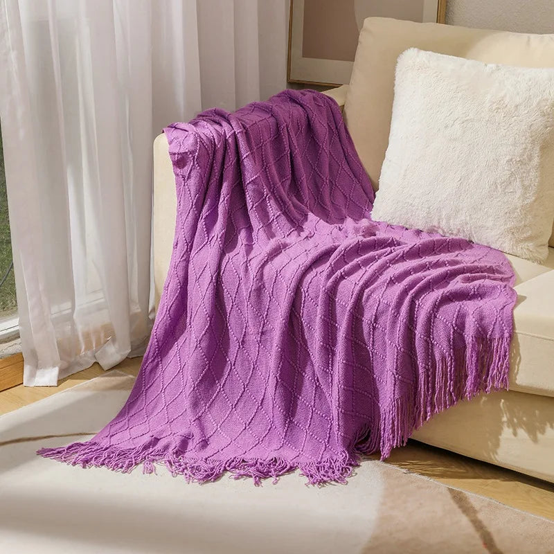 Arlo Textured Knit Throw Blanket with Tassels