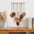 Willow Leaf Macrame Wall Hanging in Green or Brown – Woven Cotton Tapestry for Bedroom, Living Room, or Nursery