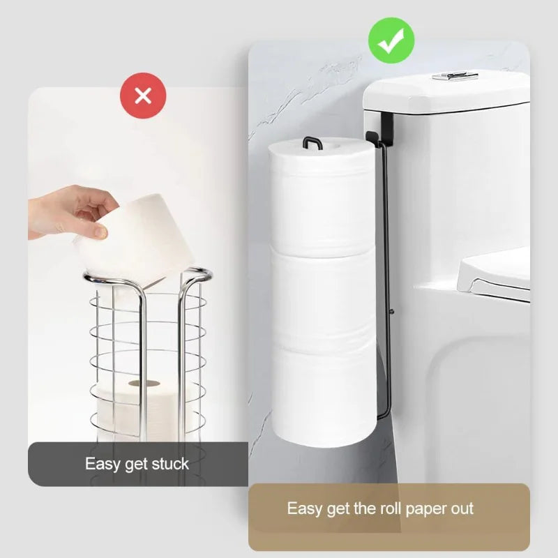 Over-the-Tank Toilet Paper Holder with Storage, Metal, Black or Gold