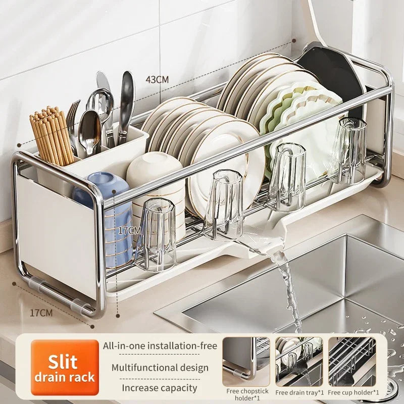 Narrow Kitchen Dish Drying Rack with Drainboard – 1 or 2 Tier
