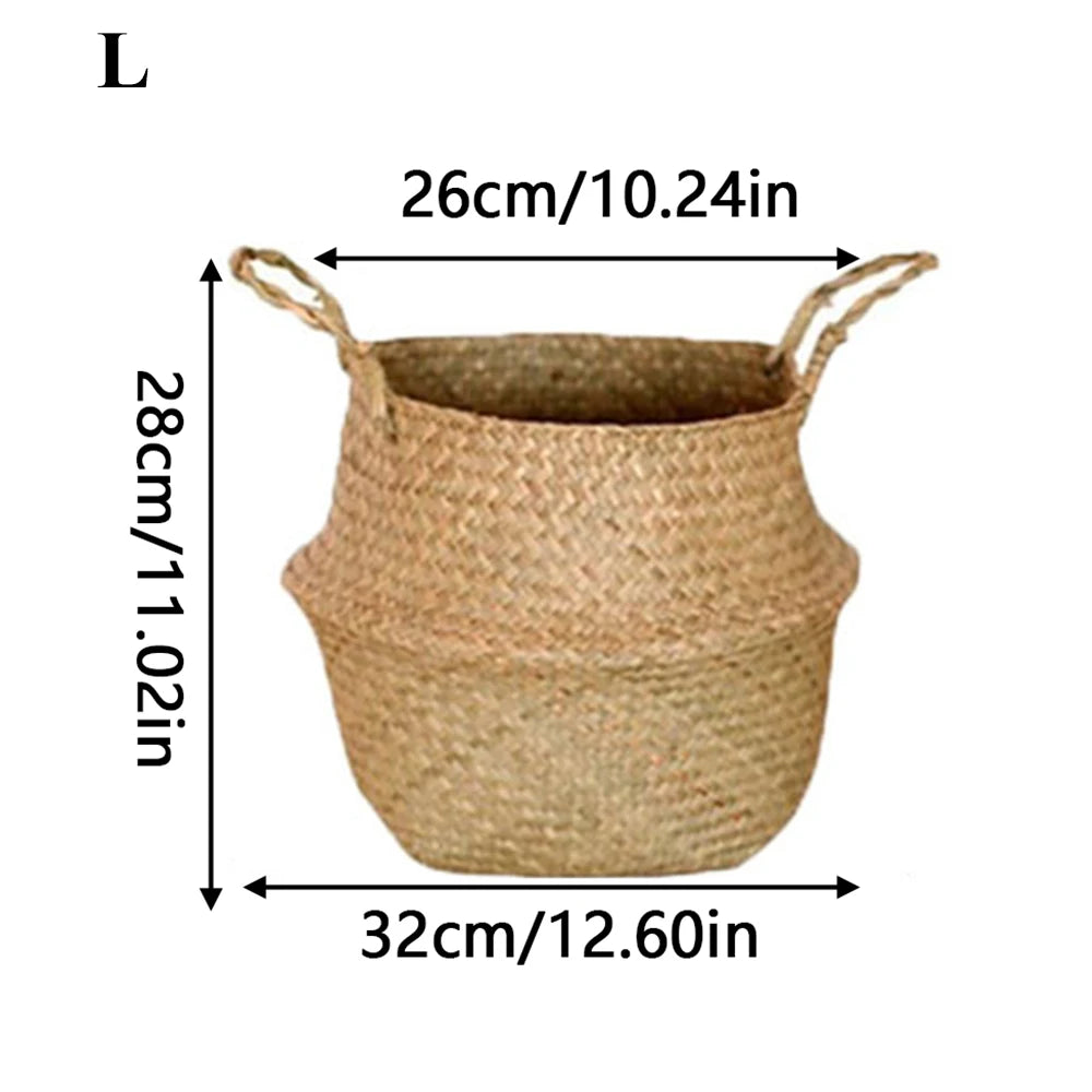 Handwoven Seagrass Plant Basket with Handles for Home Storage & Decor