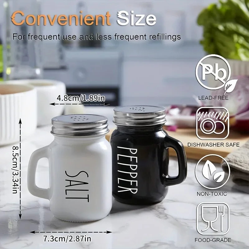 Dimensions and dishwasher safe icons for vintage glass salt and pepper shaker set