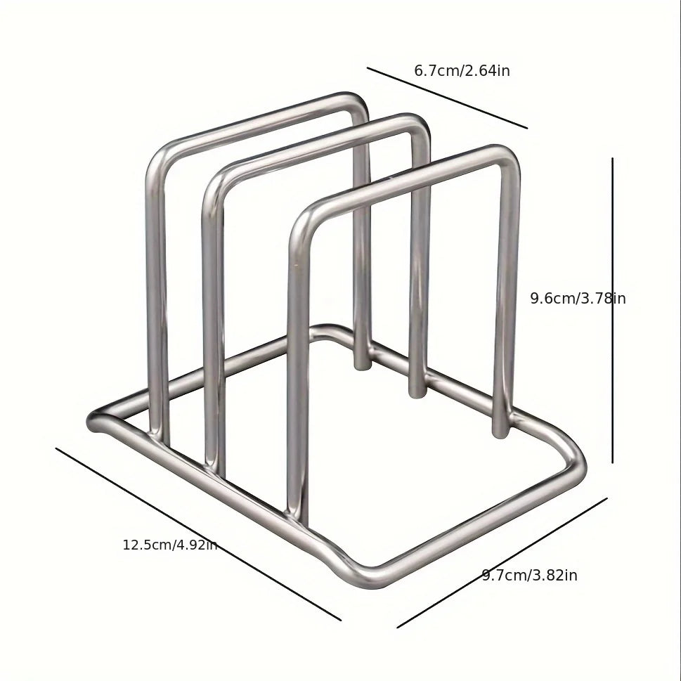 Stainless steel organizer rack with detailed size measurements