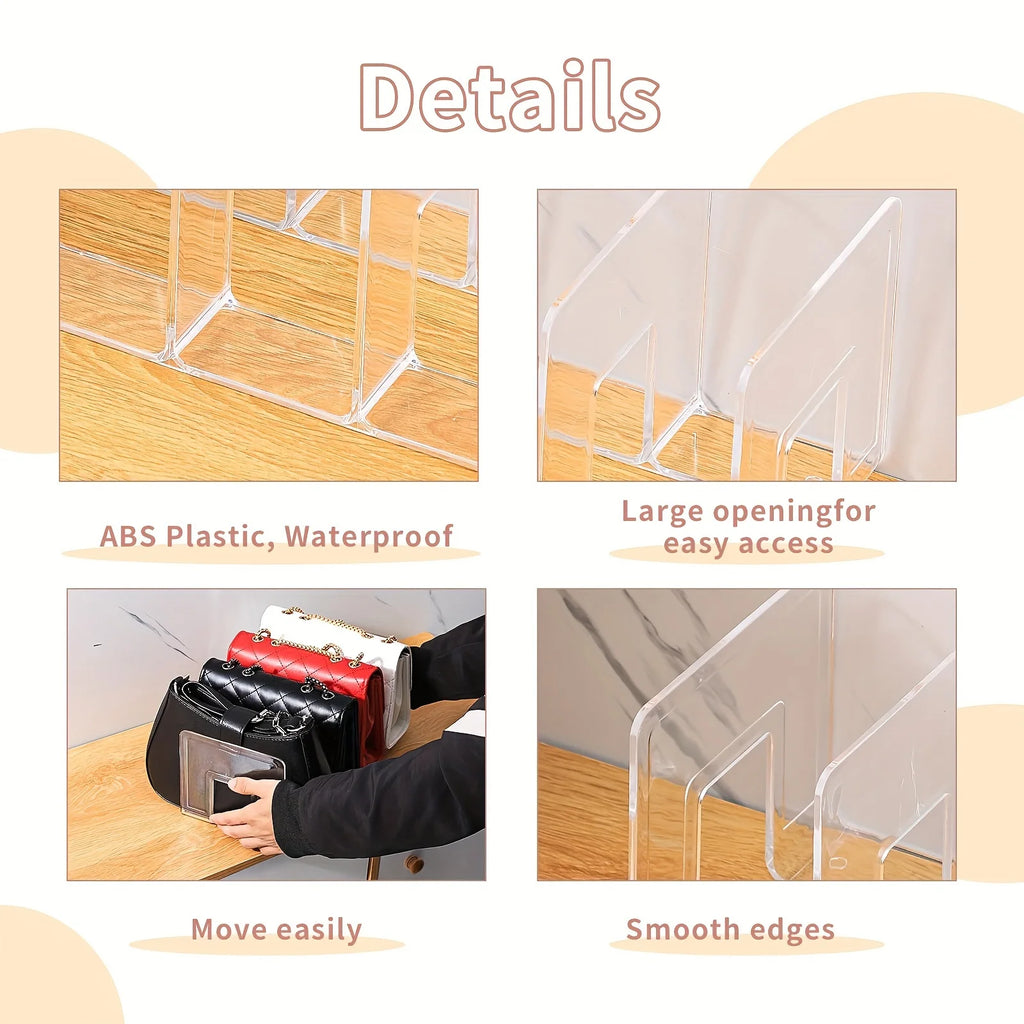 2-Piece Clear Purse and Handbag Shelf Organizer with 4 Sections