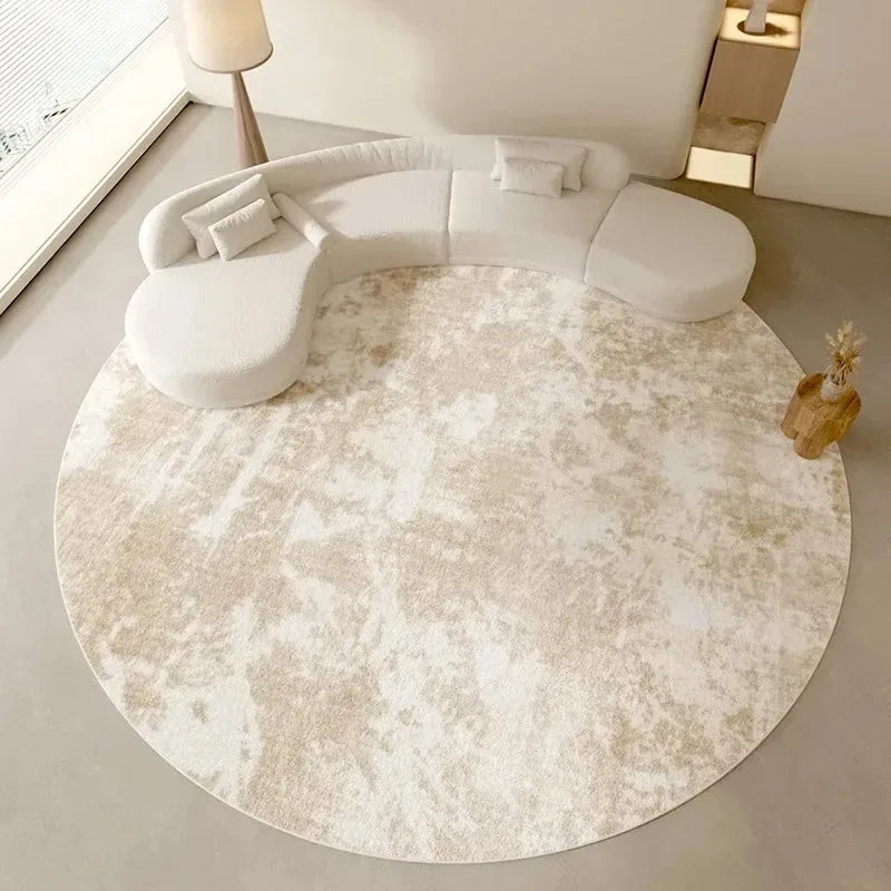 Briar Round Flannel Rug – Abstract Neutral Area Carpet