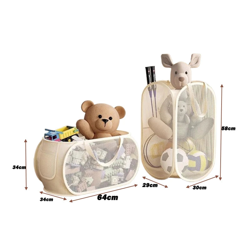 Foldable Mesh Toy Storage Basket with Handles for Kids' Room or Playroom