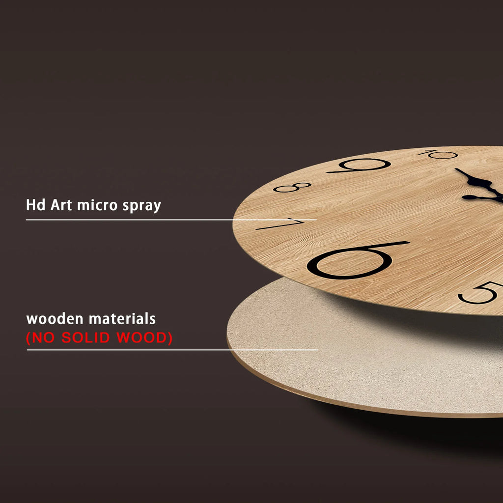 side view of the wood grain clock showing layered MDF construction and printed finish