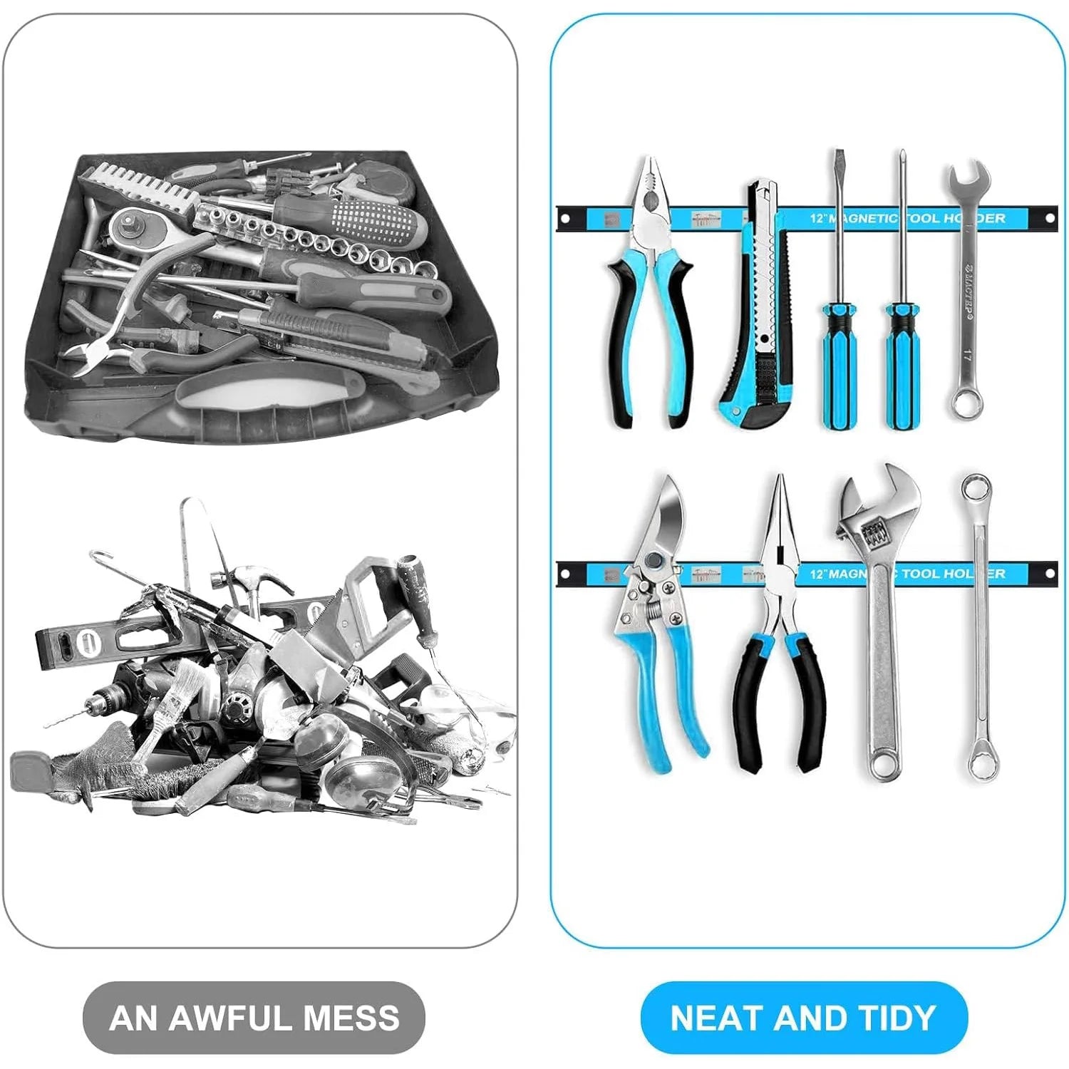 Wall-Mounted Magnetic Tool Holder Strip for Garage, Kitchen, or Workshop