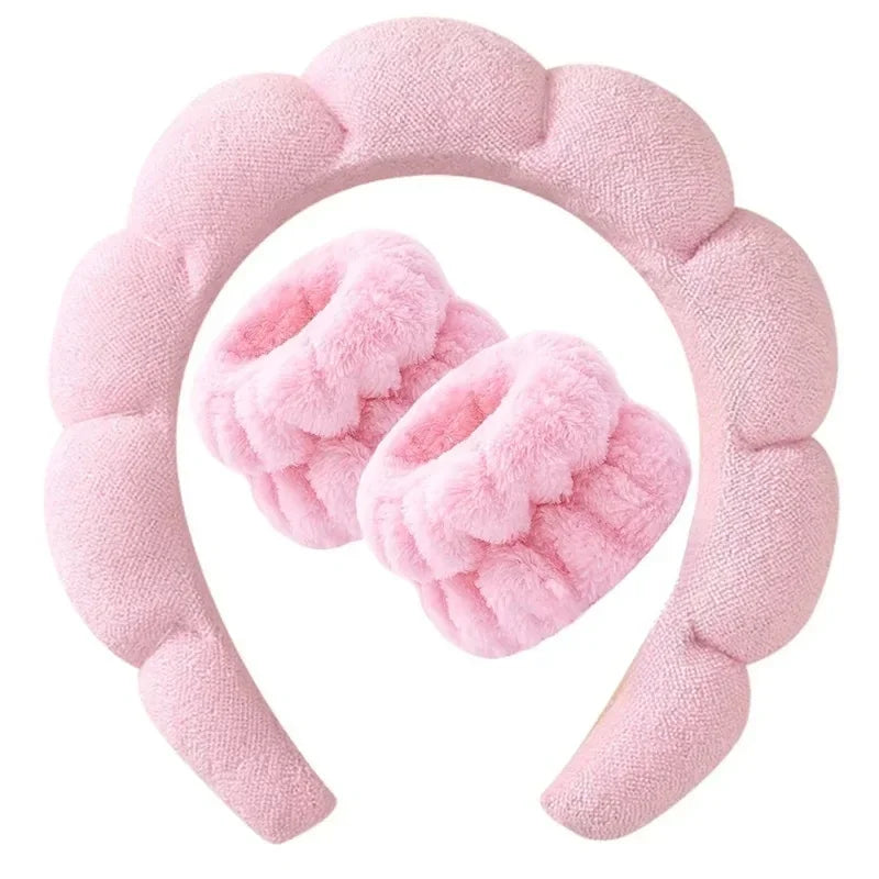 Soft Spa Headband & Wrist Strap Set – 3-Pack for Makeup and Bath
