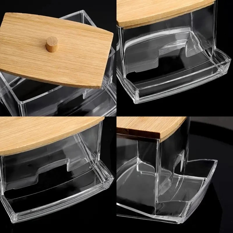 Clear Cotton Swab Holder with Lid for Bathroom or Vanity