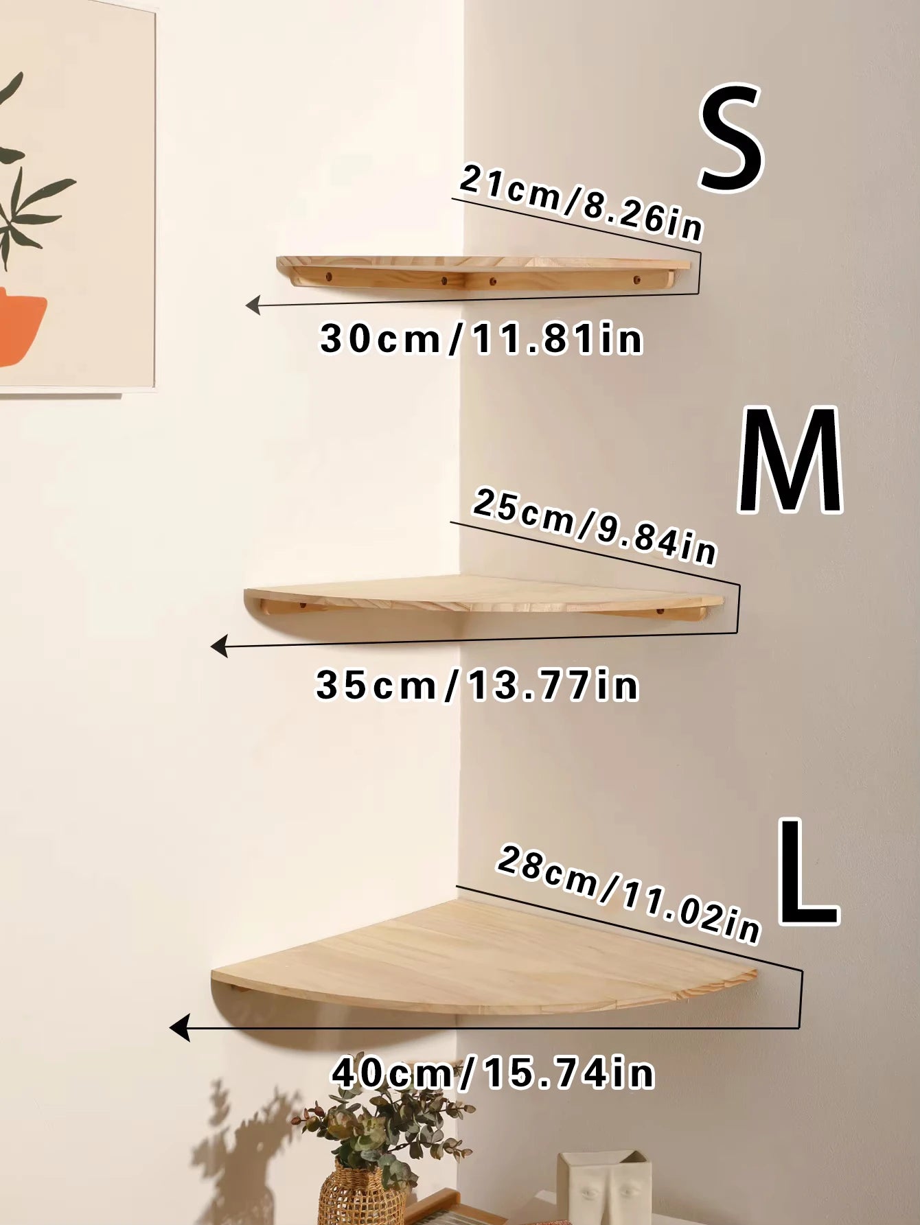 Scalloped Wooden Corner Wall Shelf for Living Room, Bedroom, or Kitchen