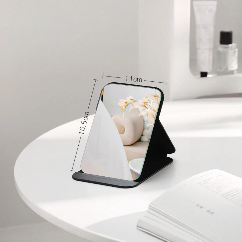 Foldable PU Leather Desktop Makeup Mirror – Black
