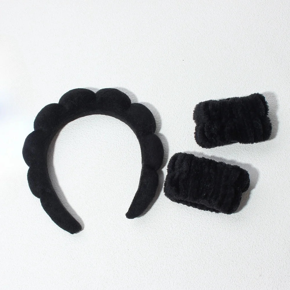 3-Piece Cloud Padded Spa Headband & Wristband Set for Face Washing and Skincare