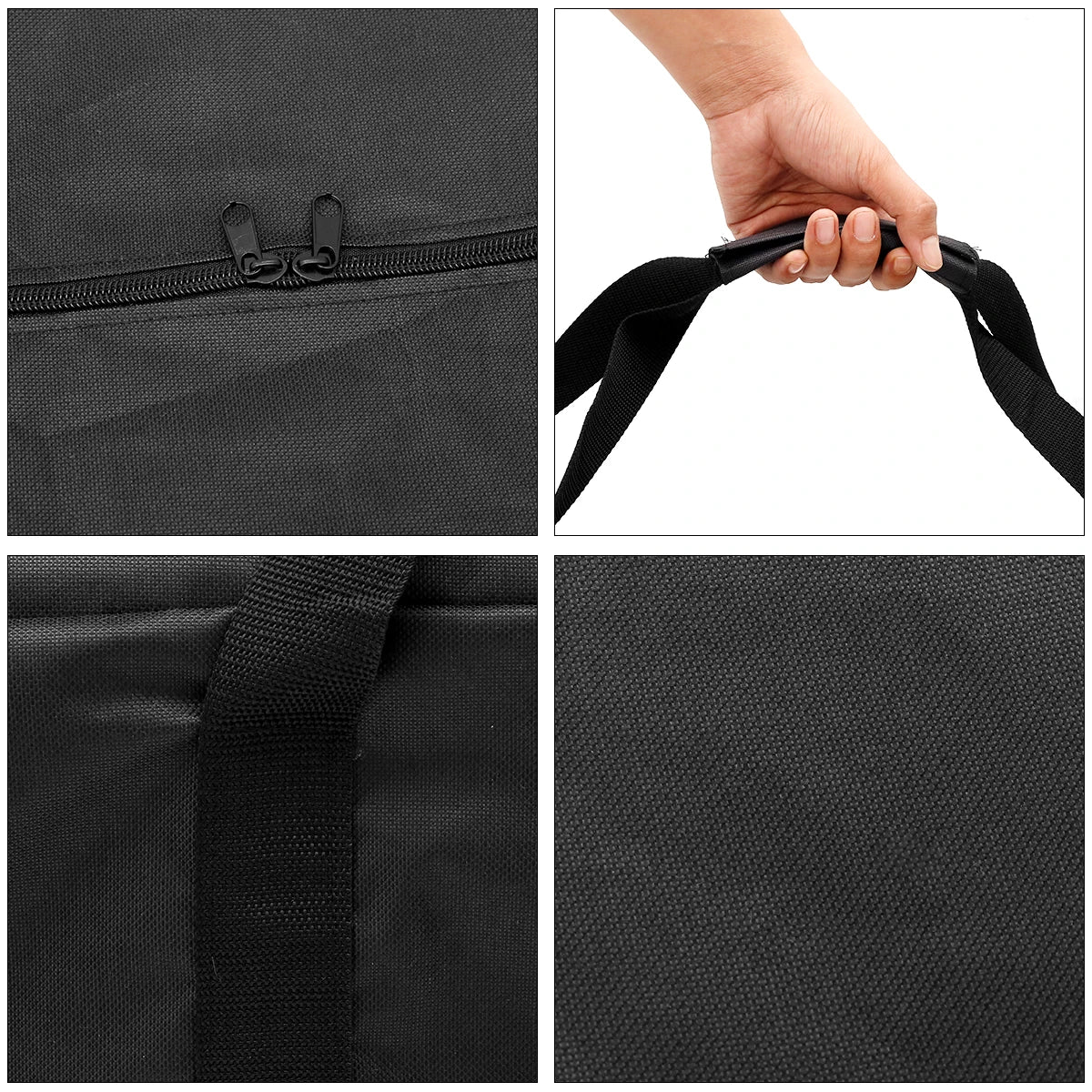 Infographic showing storage bag for stroller, Christmas tree, tent, and fishing rod