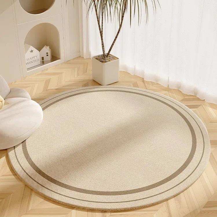 Harlow Minimalist Round Cream Rug with Black Line Pattern