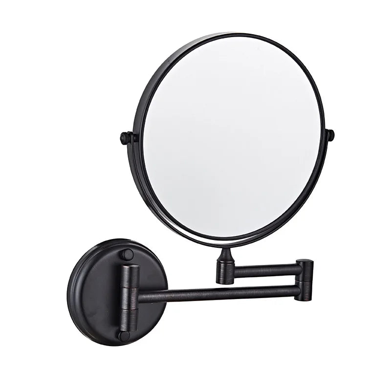Black wall mounted retractable makeup mirror with double-sided round design