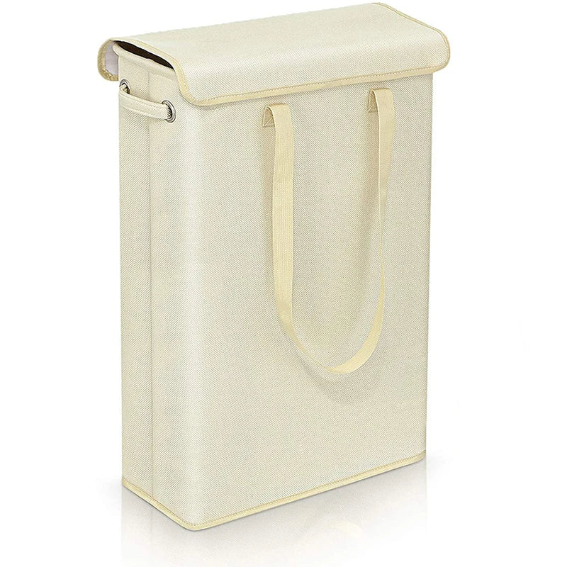 Slim 45L Foldable Laundry Hamper with Handles and Lid – Beige