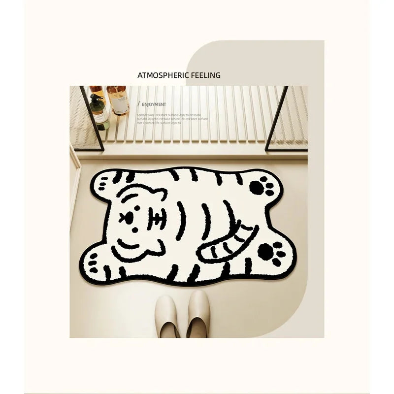Cartoon tiger shape animal bath mat on light floor
