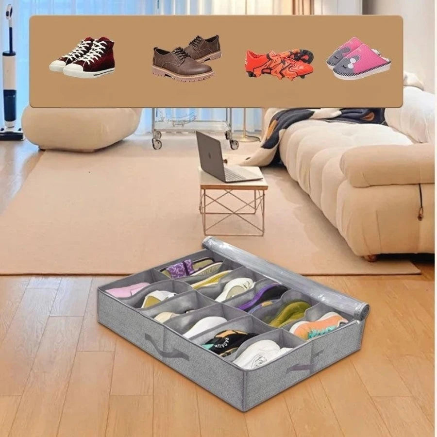 Under Bed Shoe Storage Organizer with Clear Window – Holds 12-16 Pairs