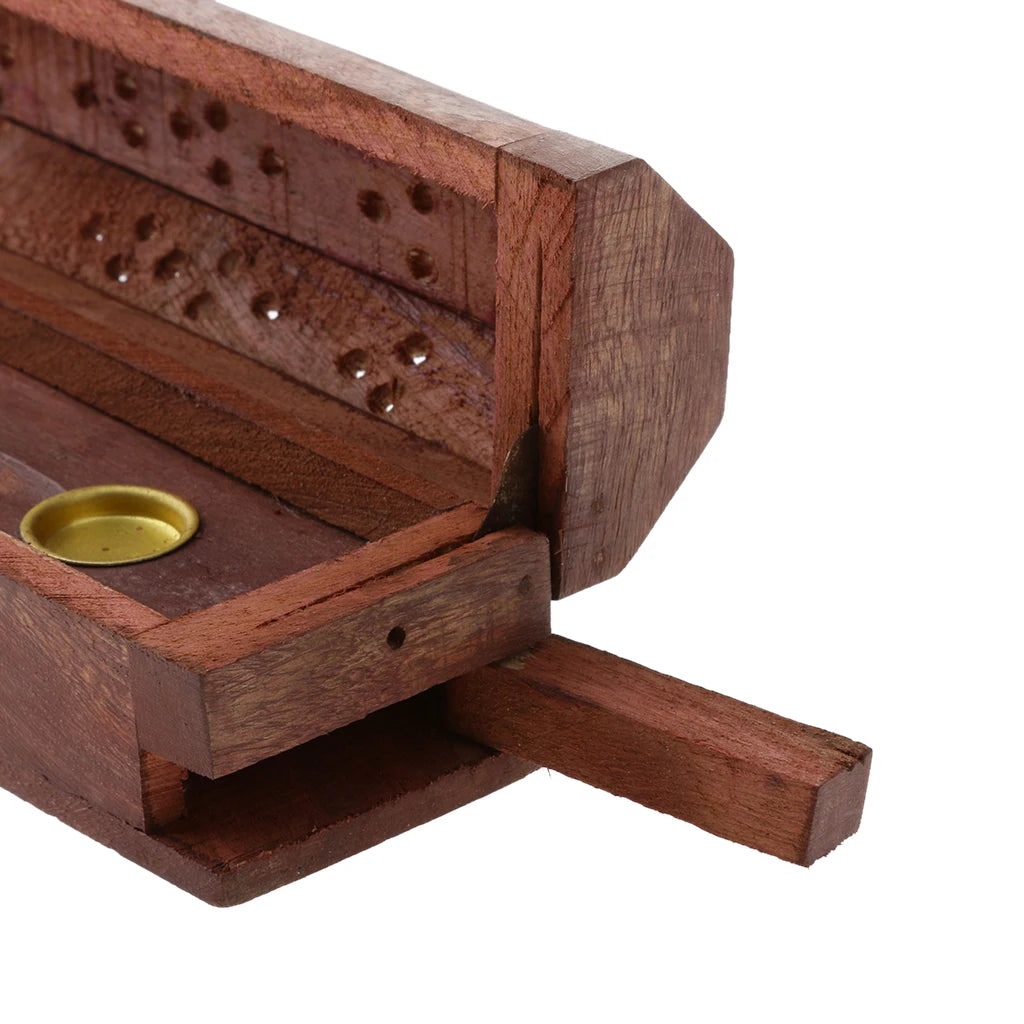 Handmade Wooden Incense Holder Box with Storage, 26cm