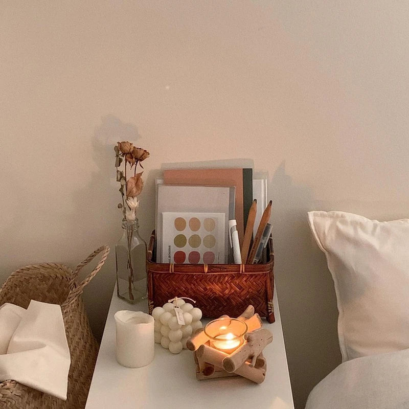 Driftwood Candle Holder with Glass Cup for Cozy Home Decor