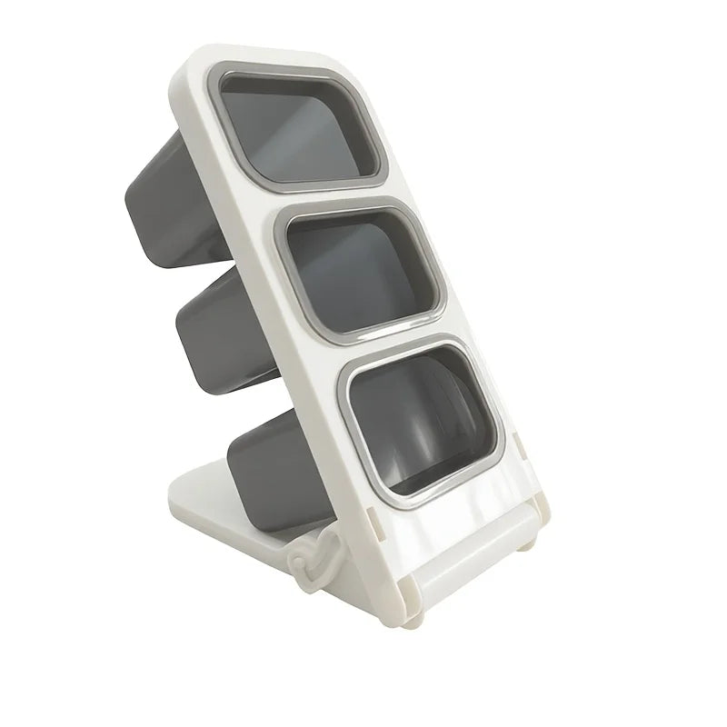 Large Capacity Angled Desk Organizer with 3 Compartments for Pens, Office Supplies & Makeup – White Plastic