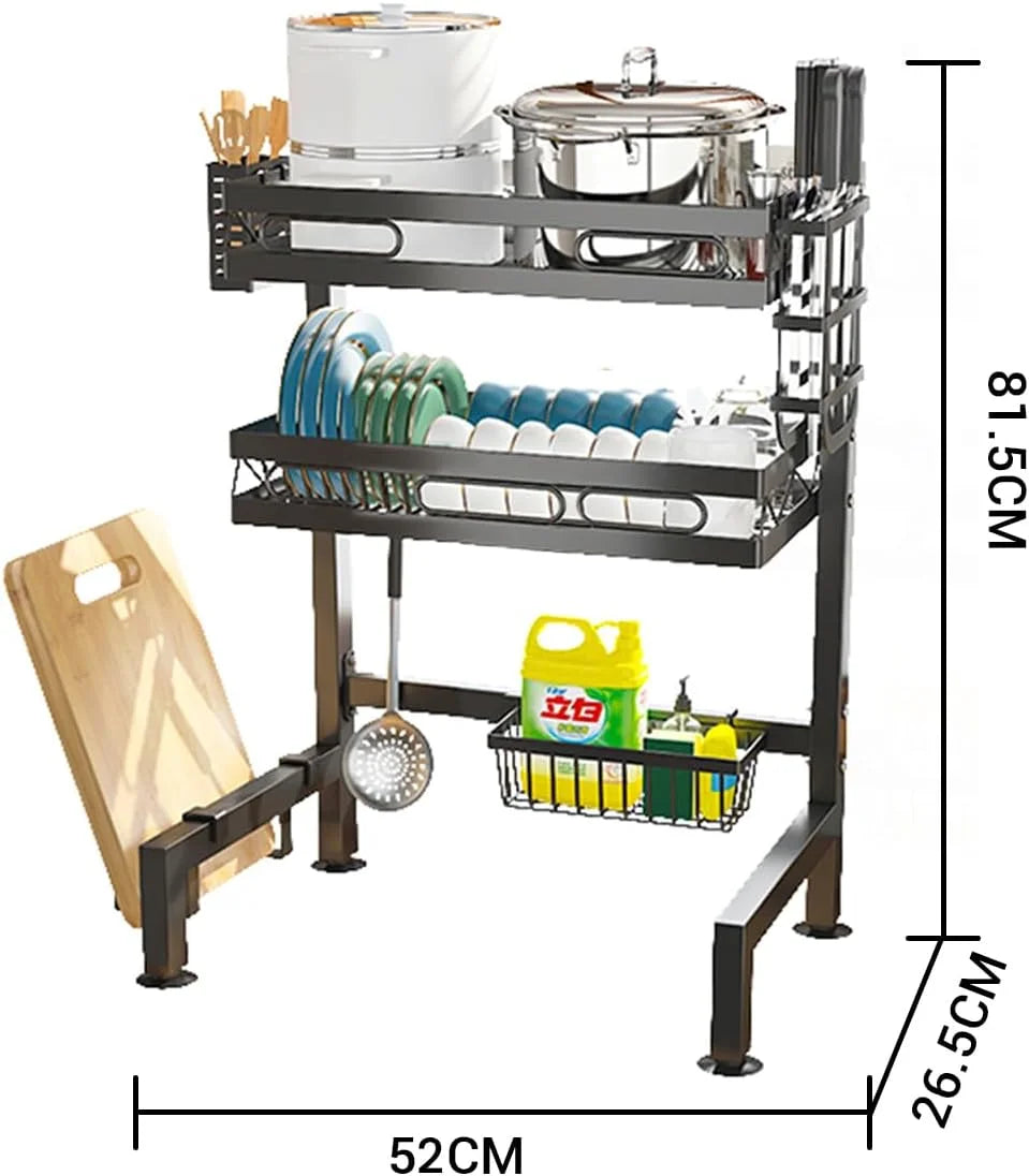 Over-Sink Dish Drying Rack with Utensil and Cutting Board Holder