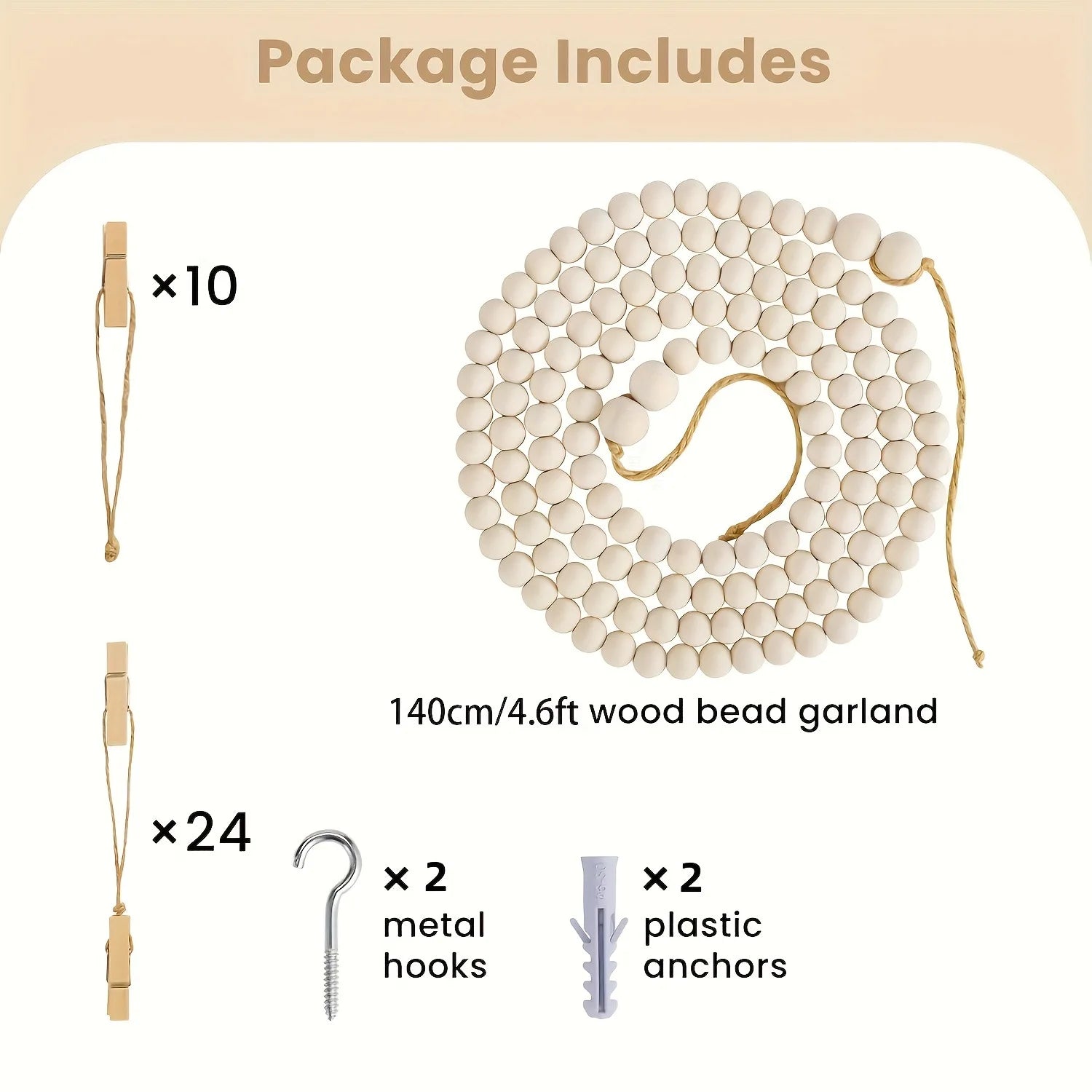 Willow Bead Garland Photo Display – Natural Wood Wall Hanging