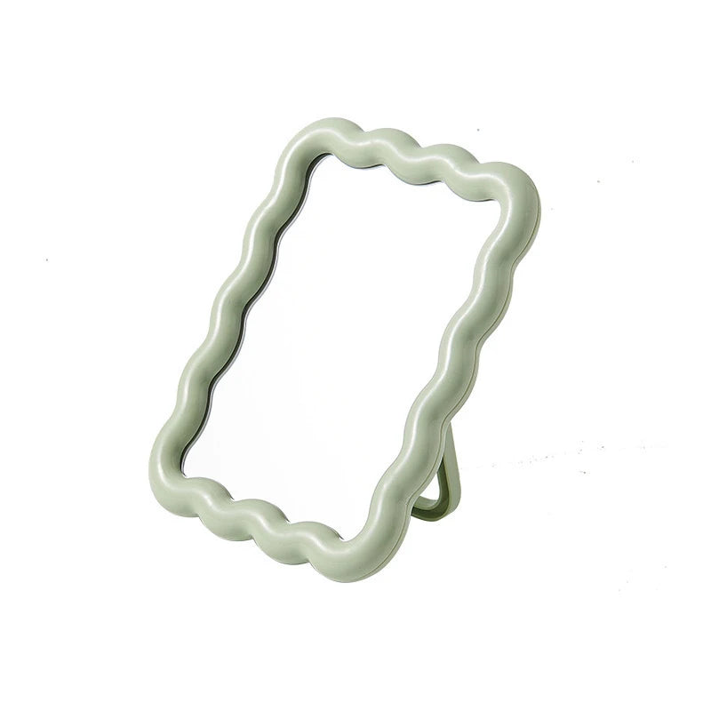 Wave Edge Desktop Makeup Mirror – Compact, Freestanding or Wall-Hanging, in Soft Pastel Colors