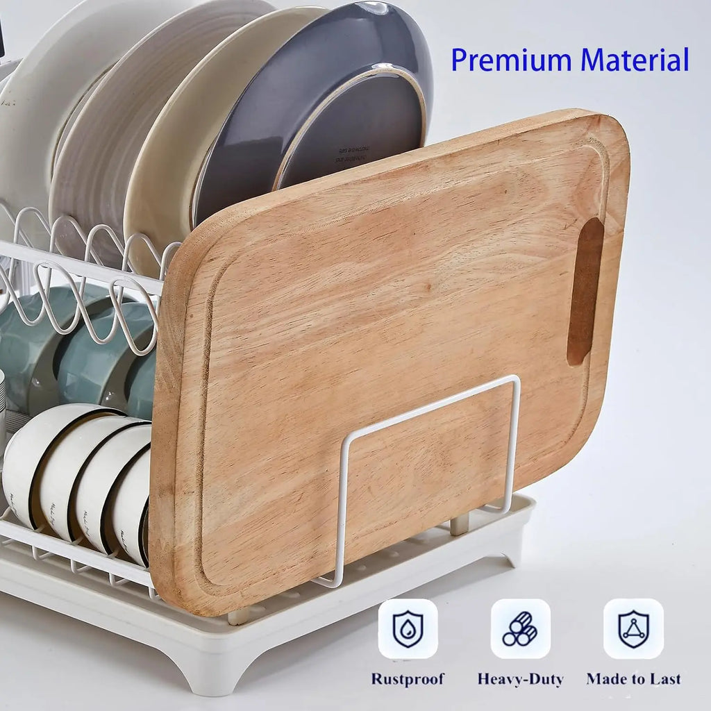 2-Tier Dish Drying Rack with Self-Draining Board for Kitchen Counter