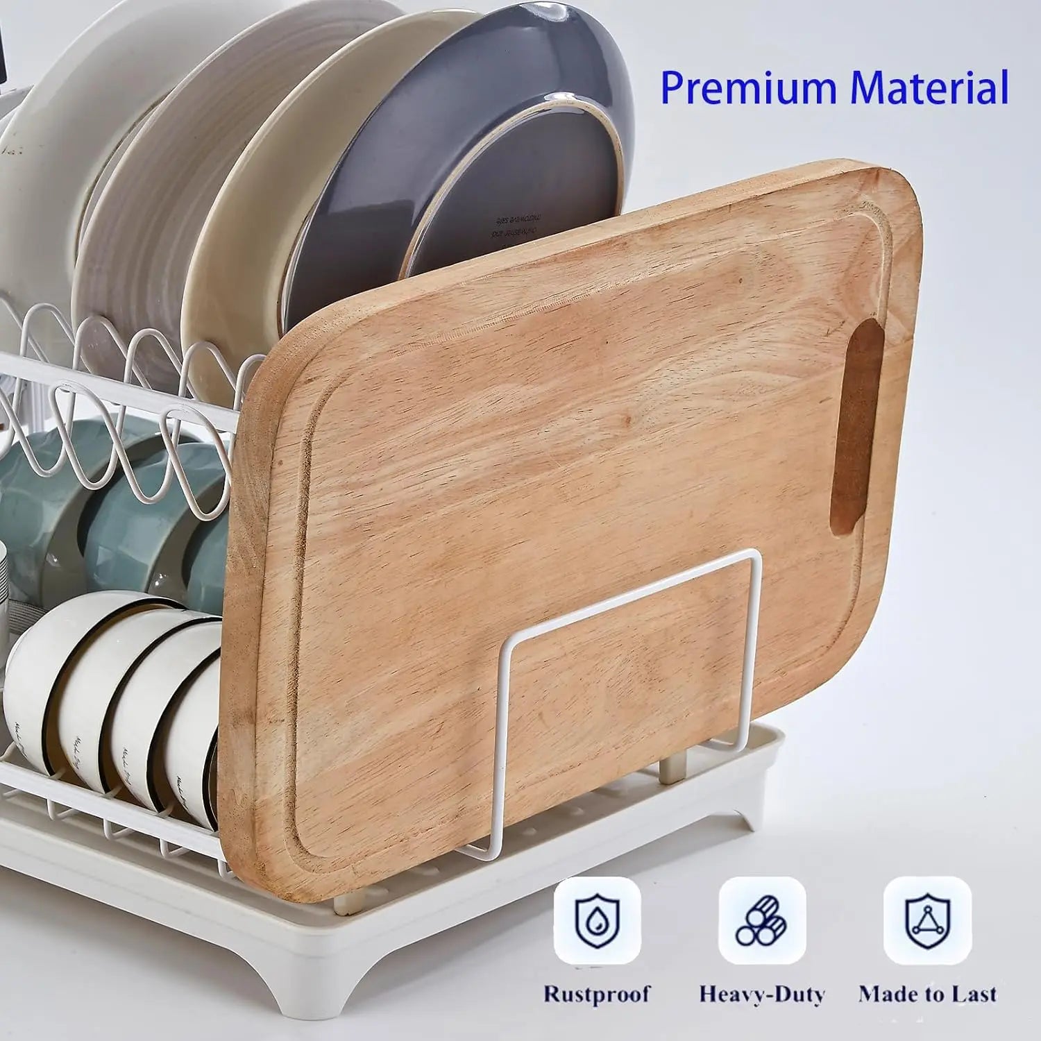 2-Tier Dish Drying Rack with Self-Draining Board for Kitchen Counter