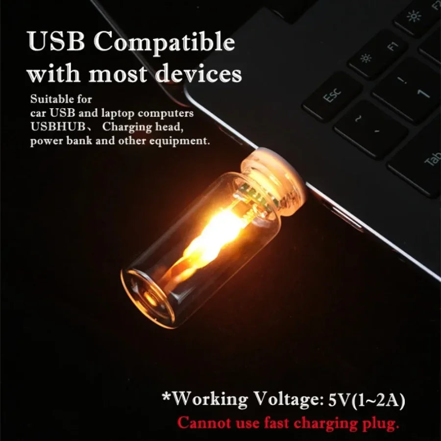 Simulated Flame USB Glass Candle Night Light