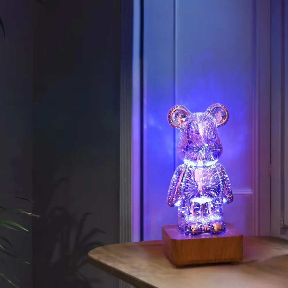 Aurora Bear 3D Glass Night Light with USB, Colorful LED Table Lamp