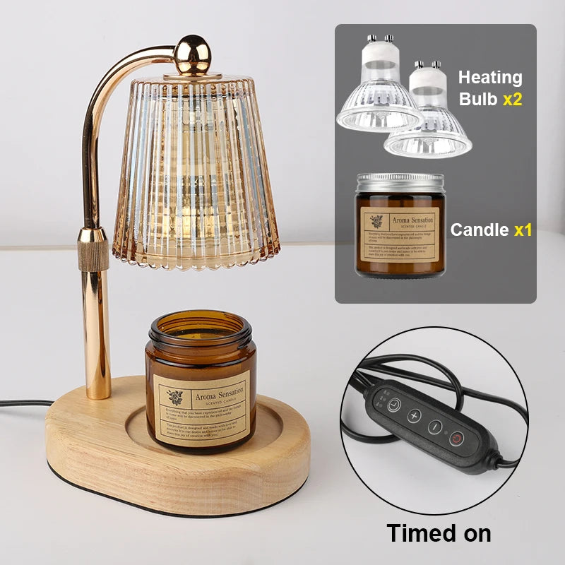 Amber Glass Candle Warmer Lamp with Timer for Bedroom or Living Room