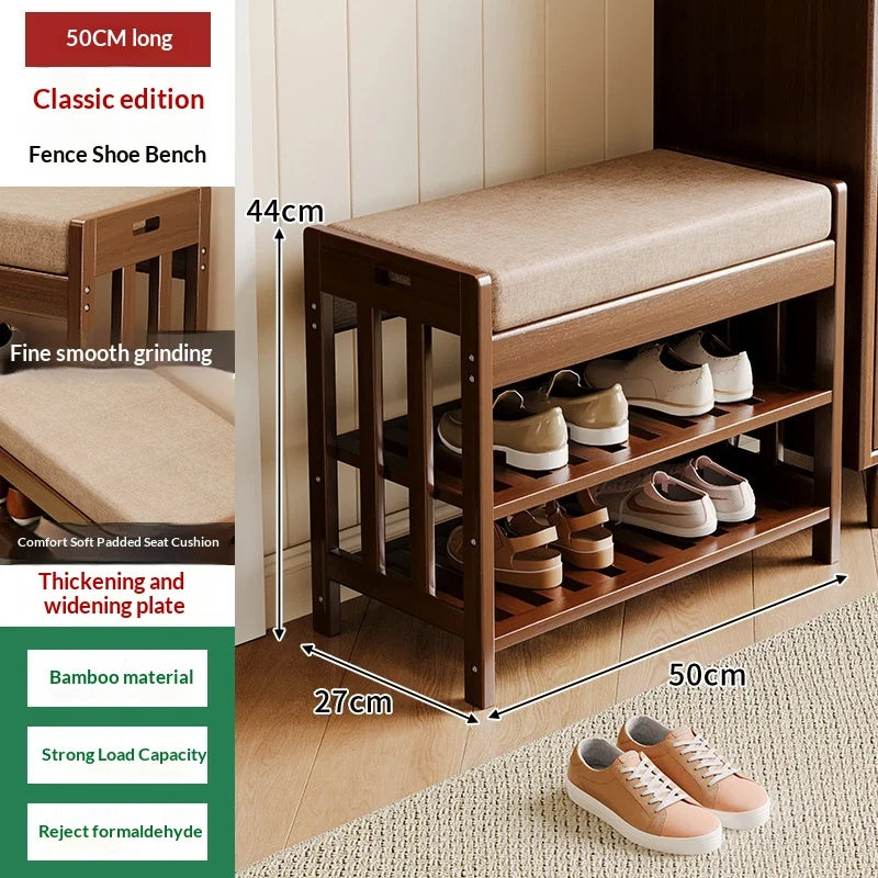 Entryway Shoe Storage Bench with Cushion – Two-Tier Organizer for Mudrooms & Hallways