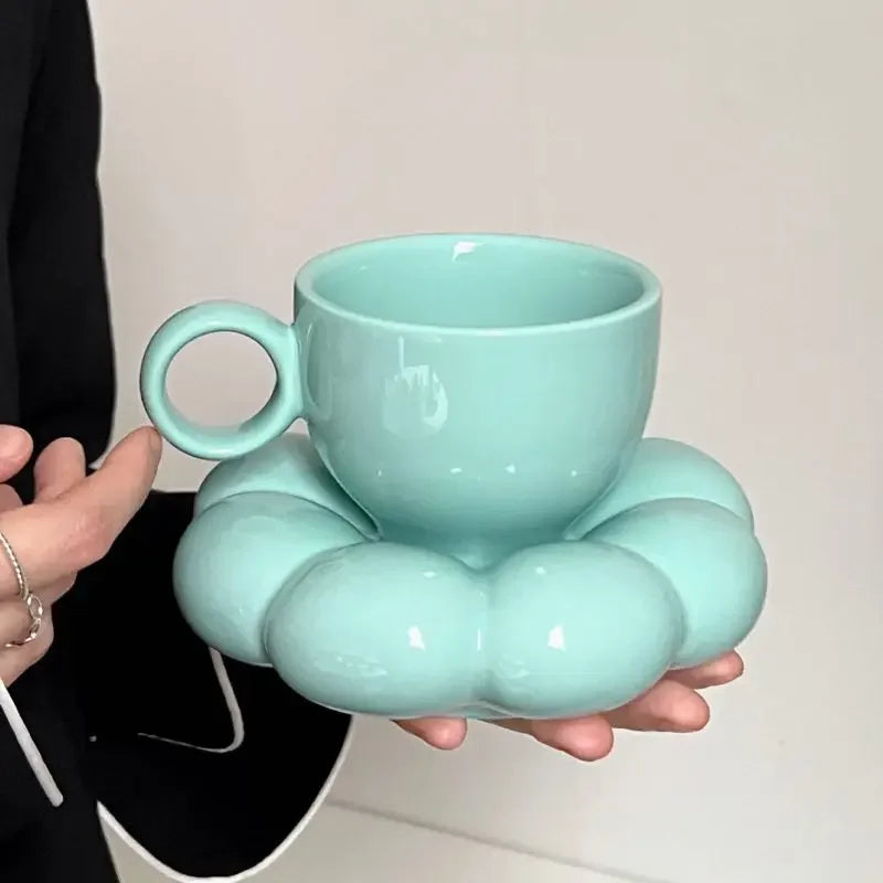 Cloud Saucer Sunflower Mug Set in Porcelain – Cozy Coffee & Tea Cup for Living Room or Office