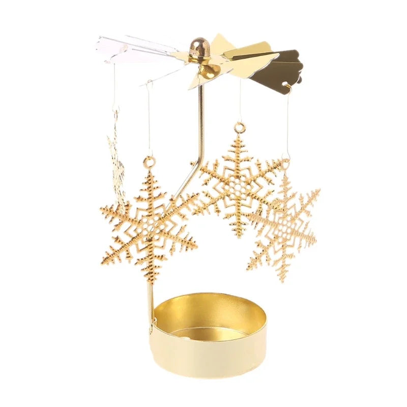 Spinning Metal Tealight Candle Holder with Rotating Charms for Cozy Home Decor & Festive Table Setting