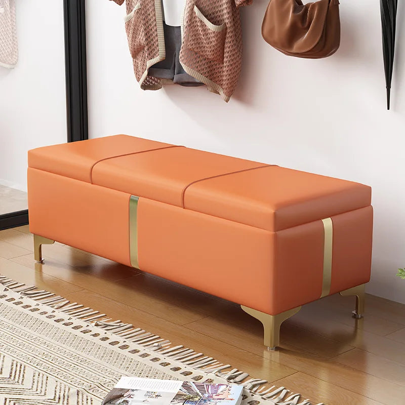Hayden Upholstered Storage Ottoman Bench with Gold Legs