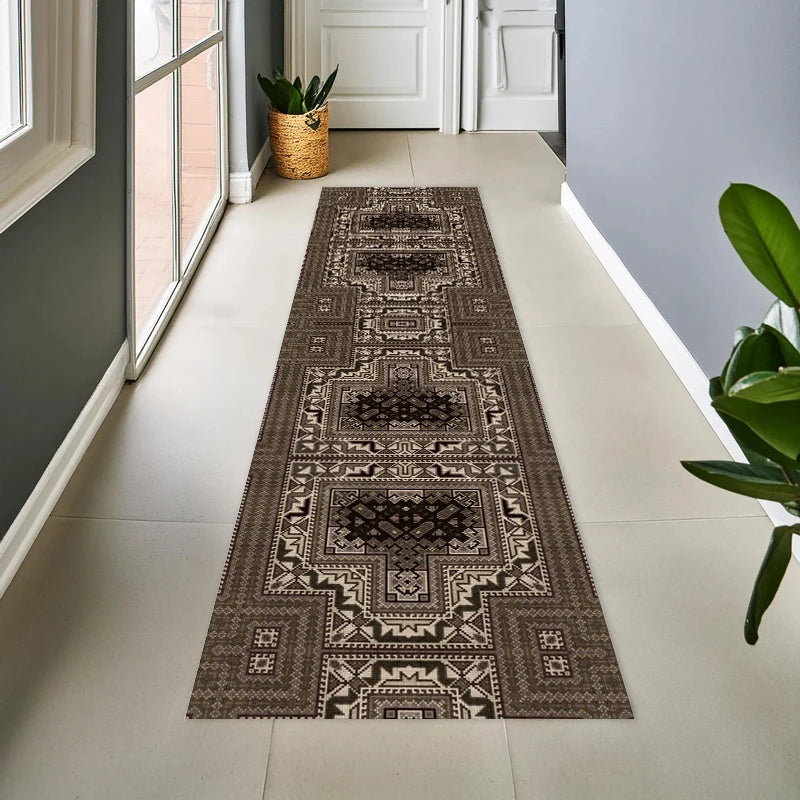 Arden Vintage Geometric Runner Rug – Non-Slip Washable Hallway & Entryway Floor Mat